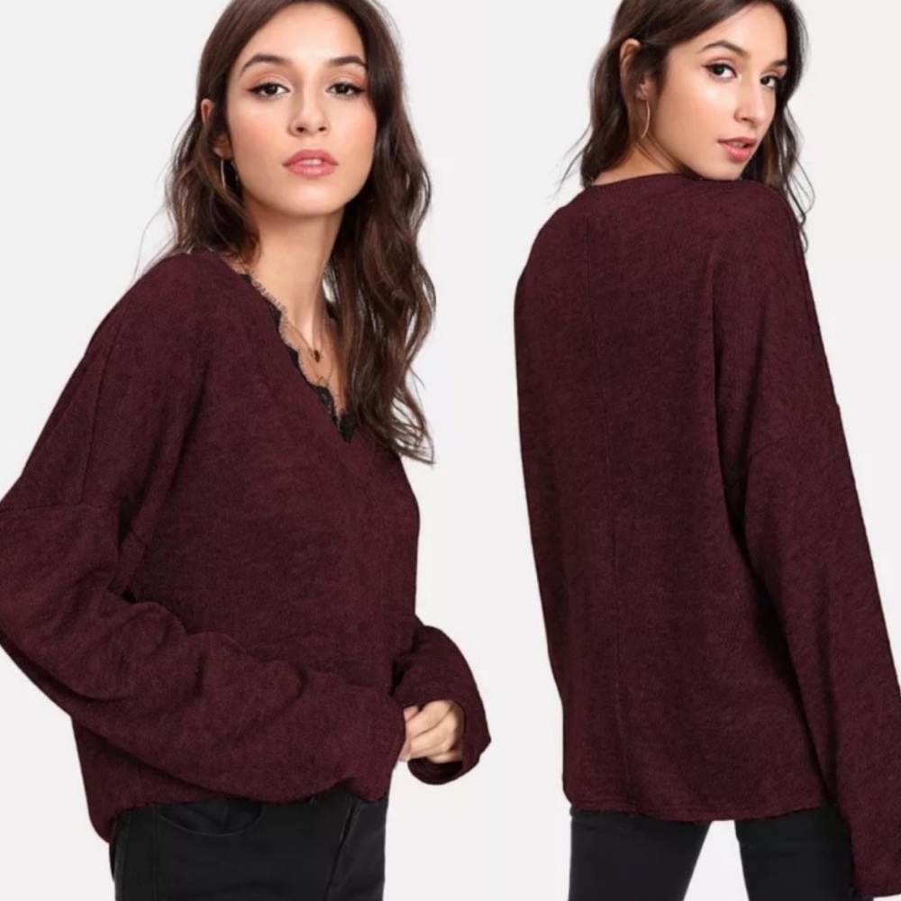 Restocked Burgundy Eyelet Light Weight Sweater - Picture 4 of 7